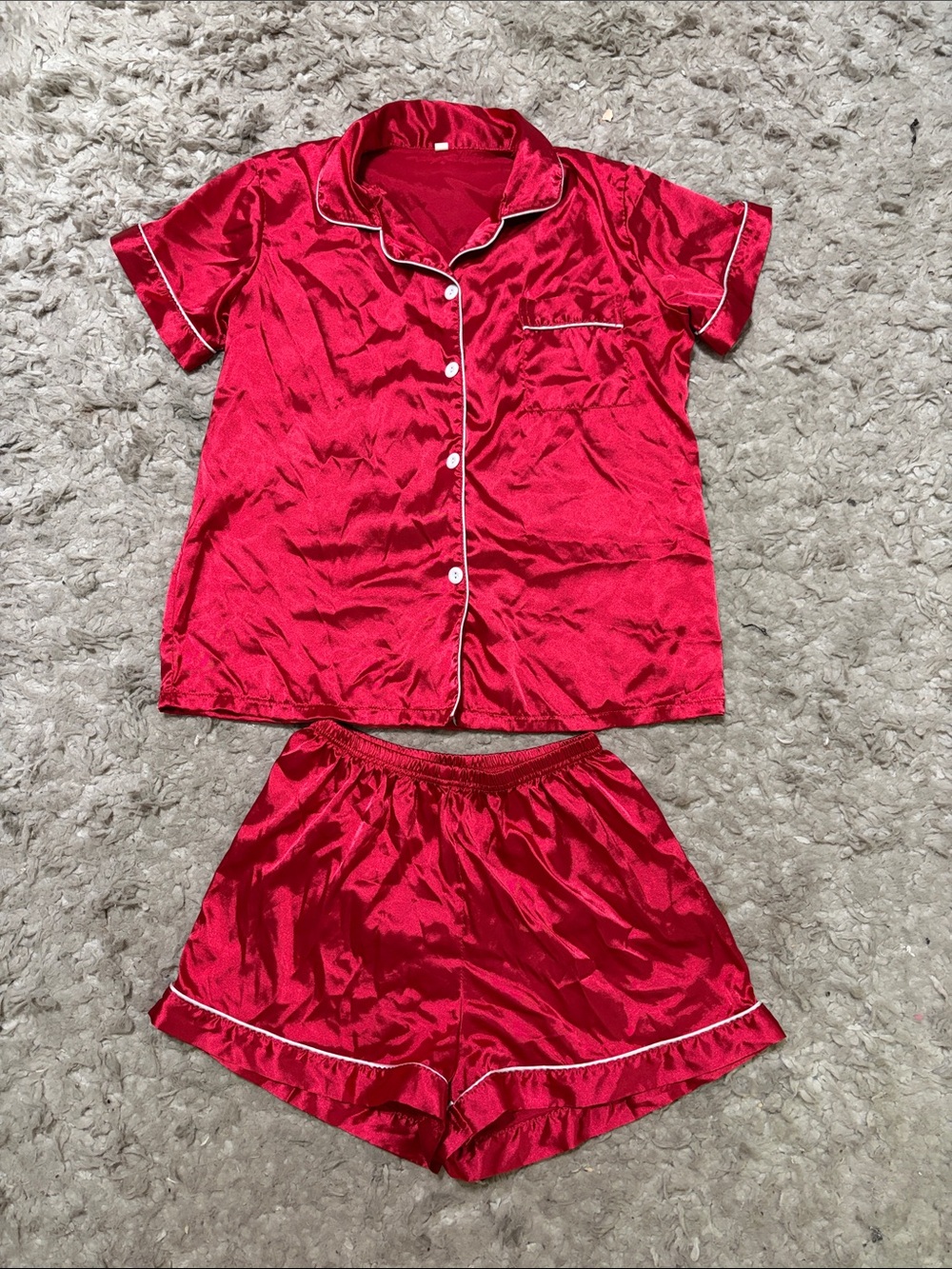 Red Satin Short Sleeve Pajama Set